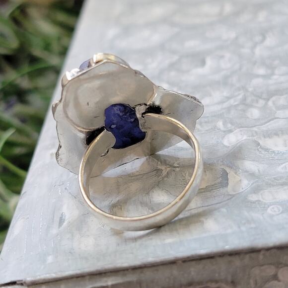 Blue Druzy Quartz Statement rings, Sterling Silver Ring, Size 7.25 - Picture 5 of 9